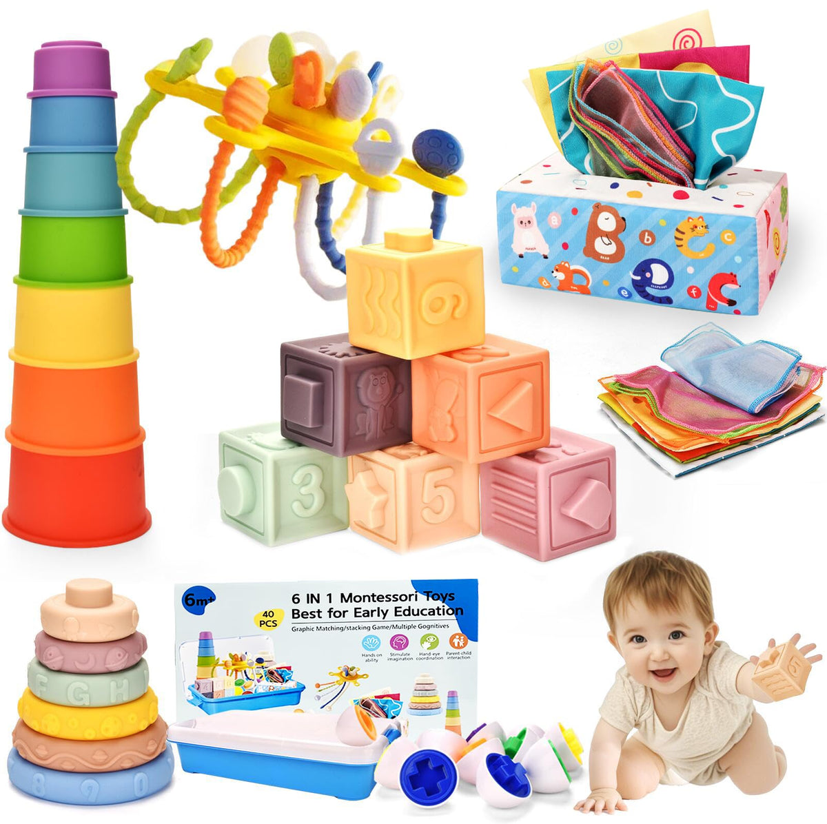 Dazhshun 6-in-1 stacking cups for color and motor skills development