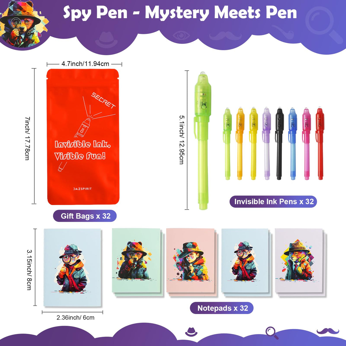 DazSpirit detective notebooks pair with pens for clues and quick notes at parties.