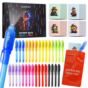 DazSpirit invisible ink pens with UV light reveal secret messages during spy games.