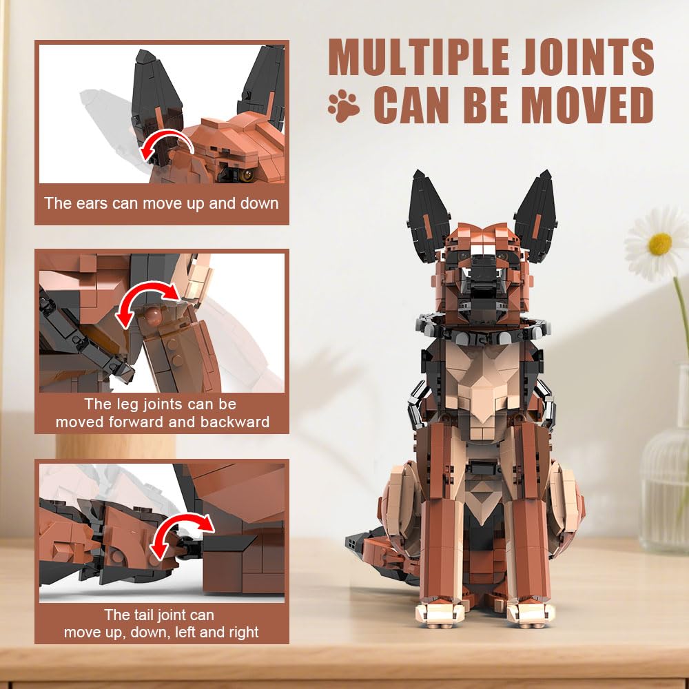 DBBBRIXIFY German Shepherd set with movable ears enhances interactive play and learning
