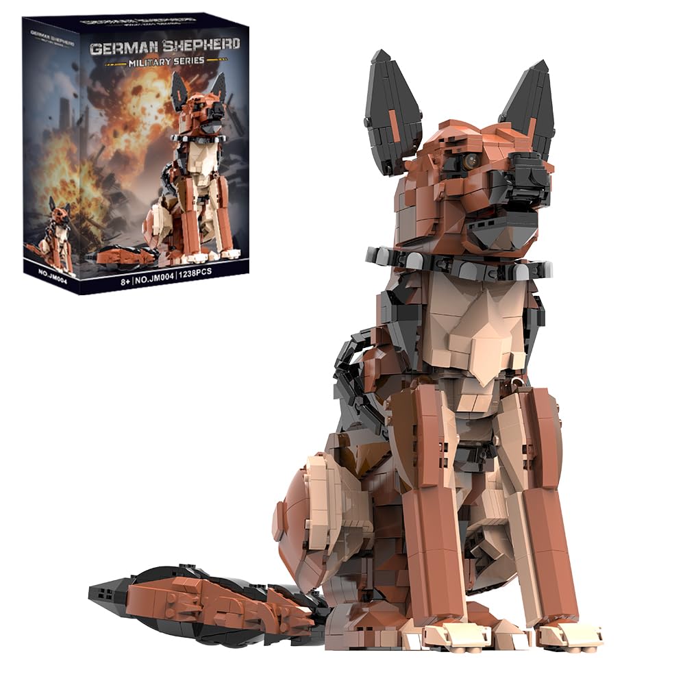DBBBRIXIFY German Shepherd building set front view showcases the classic pose for desk display