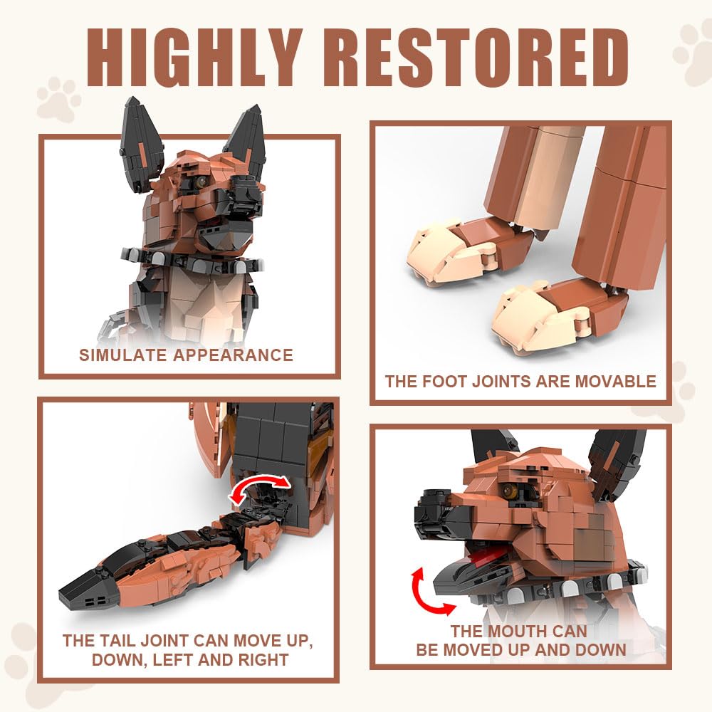 DBBBRIXIFY German Shepherd bricks show movable legs for realistic posing options