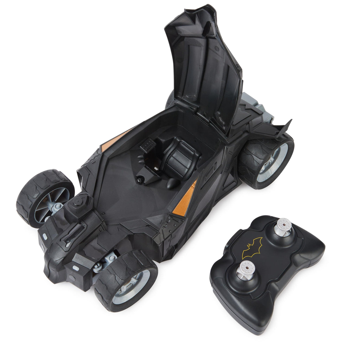 DC Comics Batman Batmobile RC remote controller showcasing precise steering.