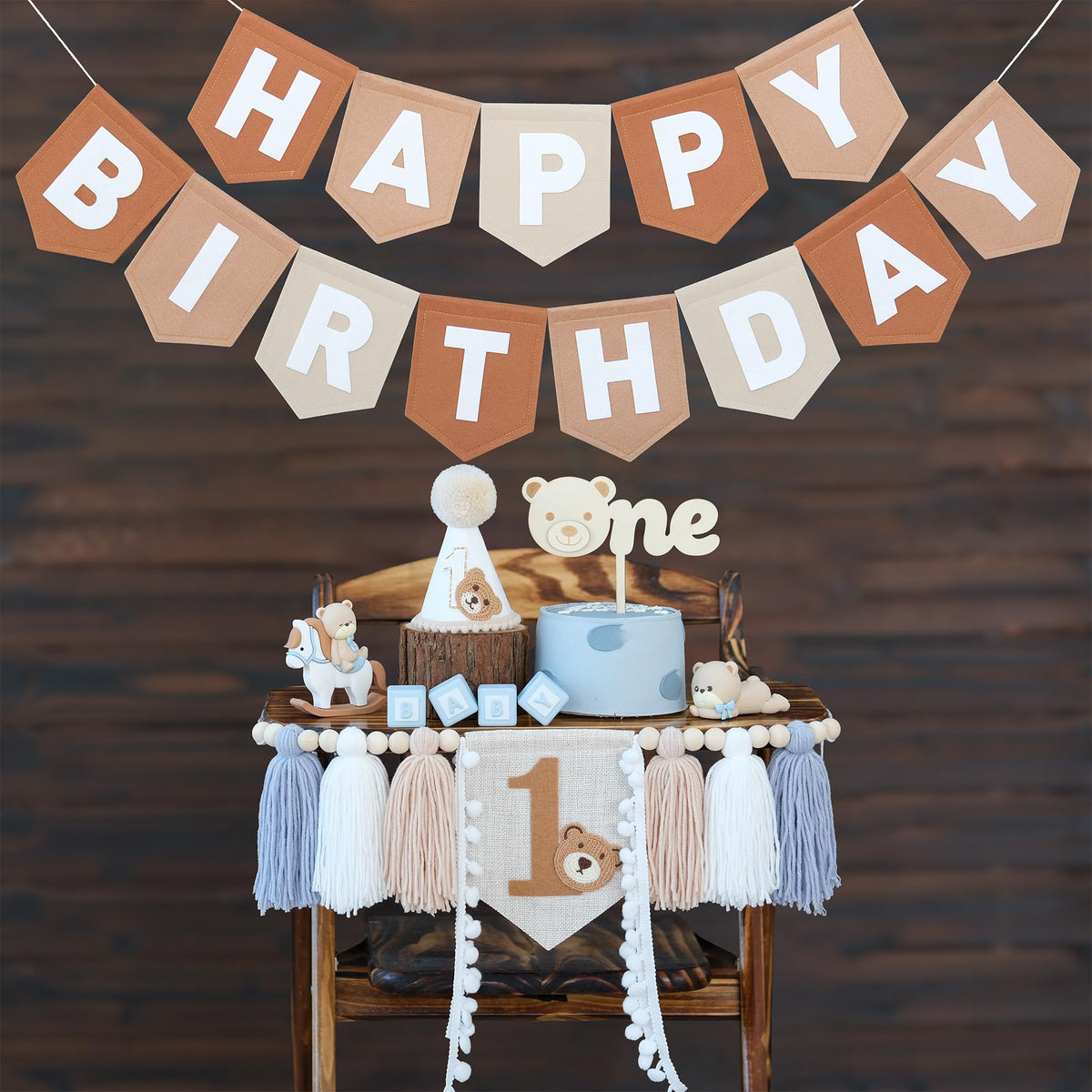 DCJHFJ bear first brown banner creates a charming photo backdrop for a 1st birthday