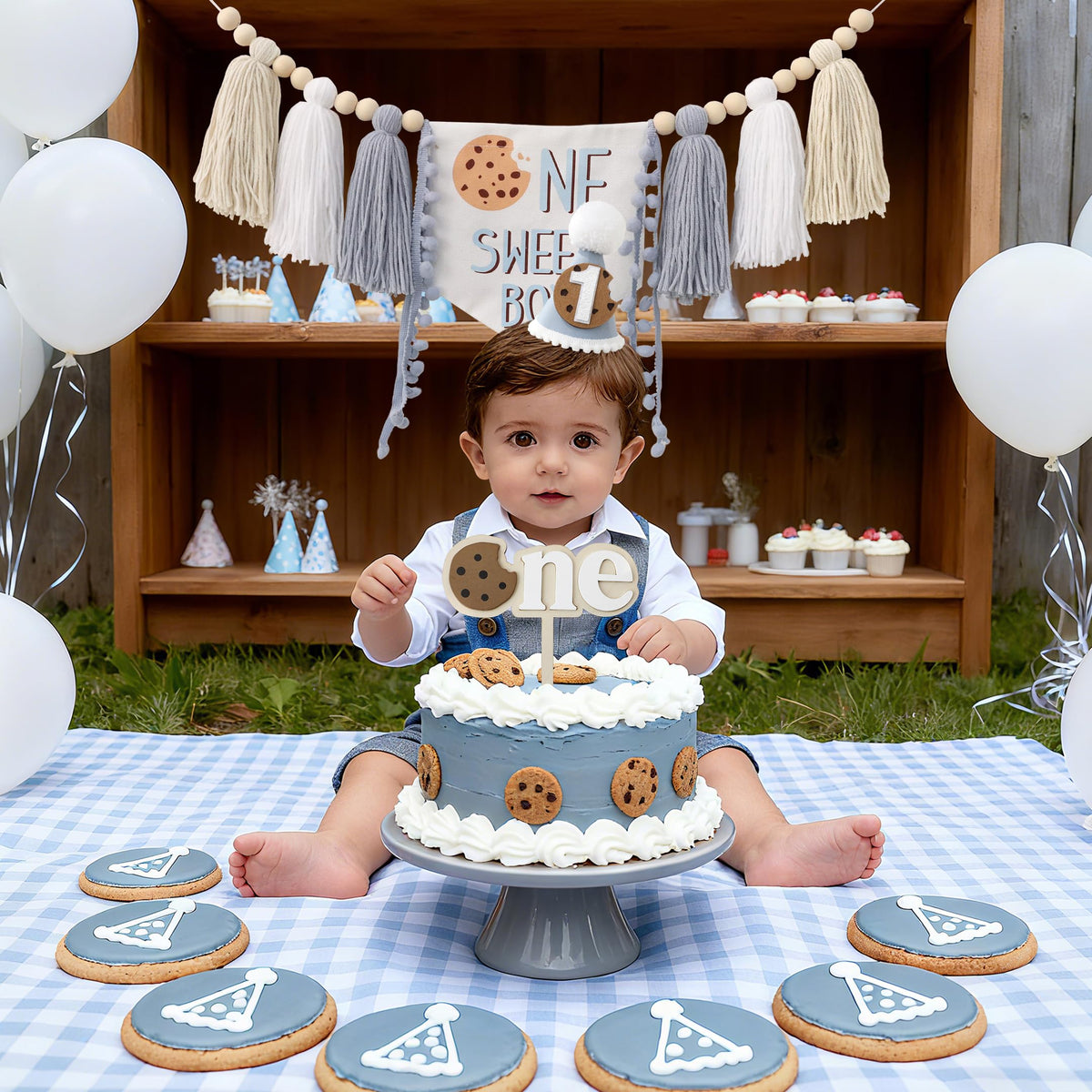 Close-up of the fabric fringe banner from DCJHFJ Cookies shows durable, reusable decor