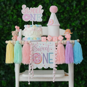 DCJHFJ Donut 1st high chair banner enhances sweet one party decor