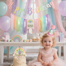 DCJHFJ Macaron Pastel Rainbow baby shower prop creates playful party vibes.