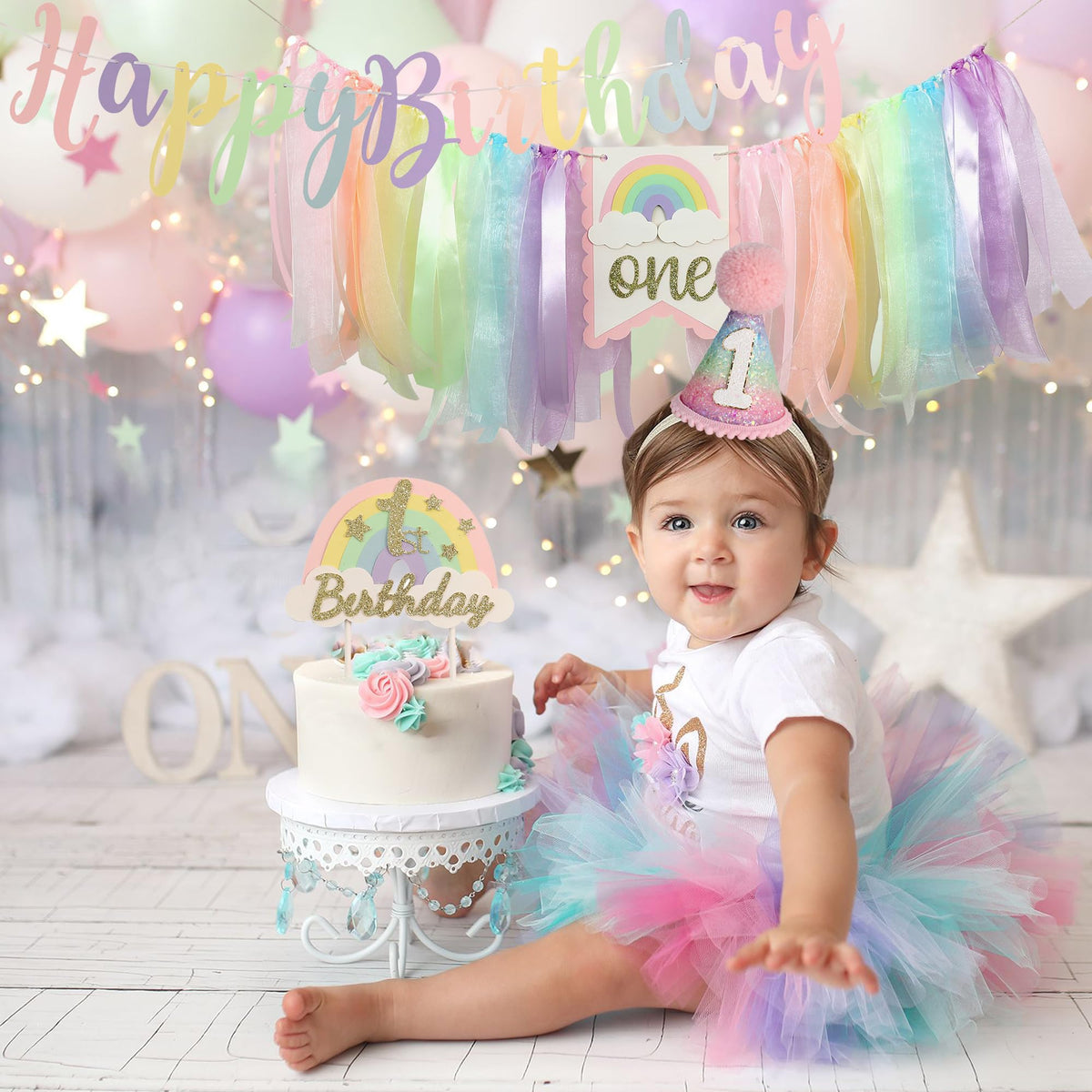 DCJHFJ Macaron Pastel Rainbow cake smash kit supports lively cake moments.