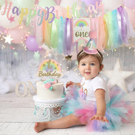 DCJHFJ Macaron Pastel Rainbow cake smash kit supports lively cake moments.