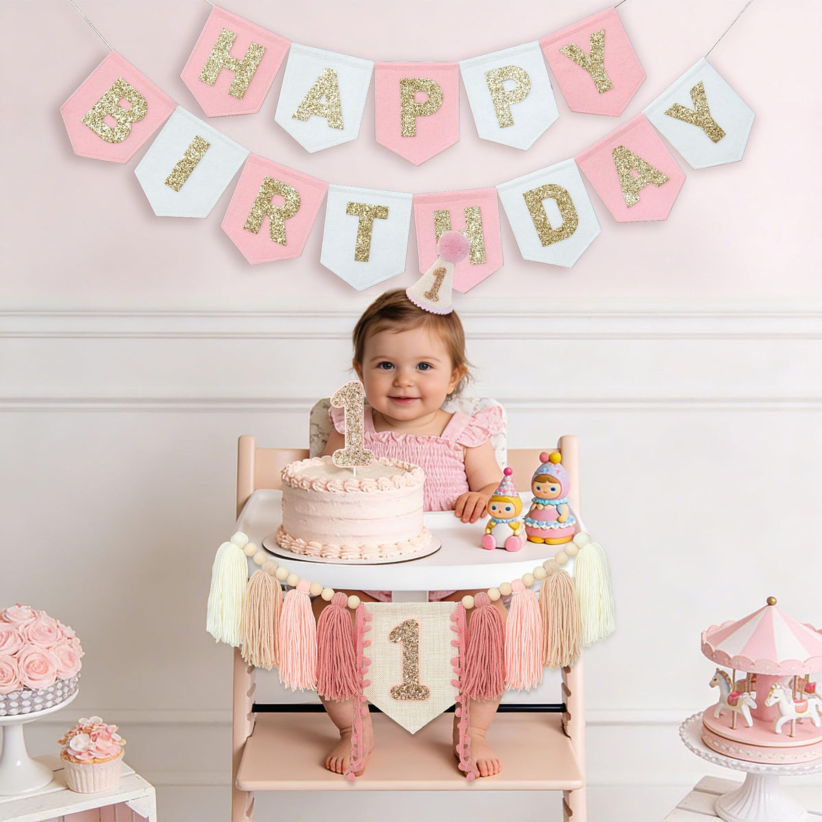 DCJHFJ pink birthday party hat completes the set for charming party photos.