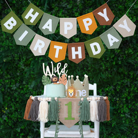 DCJHFJ Wild One felt banner closeup shows soft, durable material for keepsake decorations.