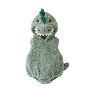Dcohmch baby dinosaur romper with hat in emerald, soft breathable fabric for comfortable Halloween photos.