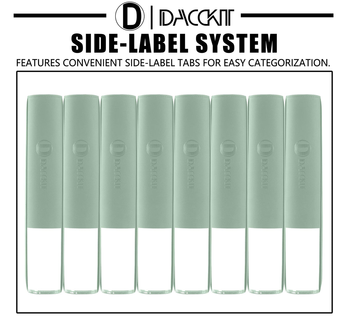 D DACCKIT sleek display-ready binder on a shelf.