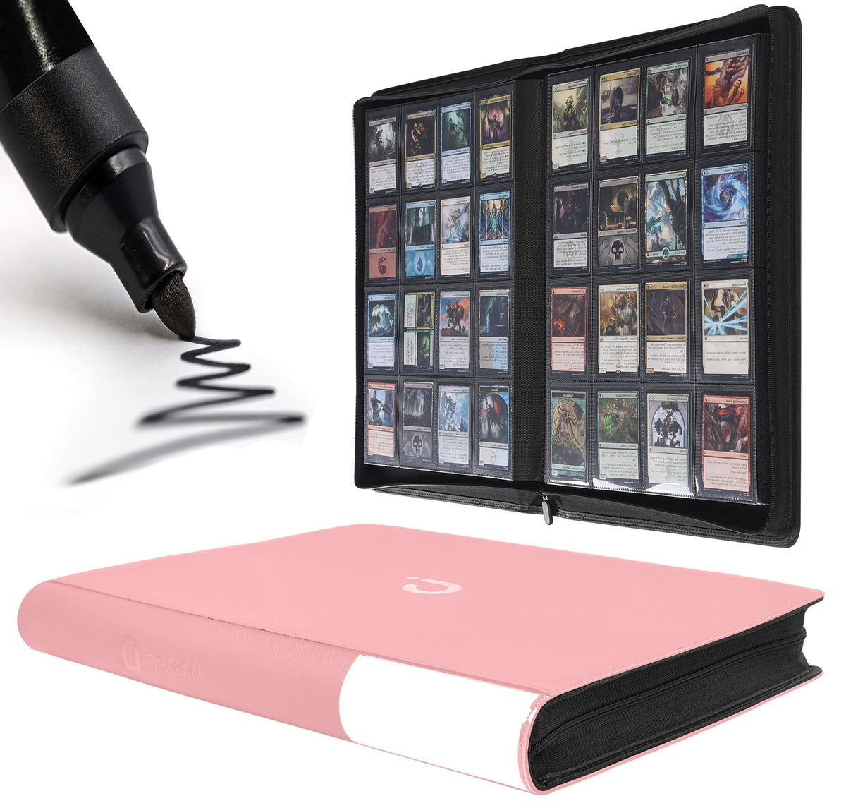 D DACCKIT premium card binder front cover in light pink for easy on-shelf display.