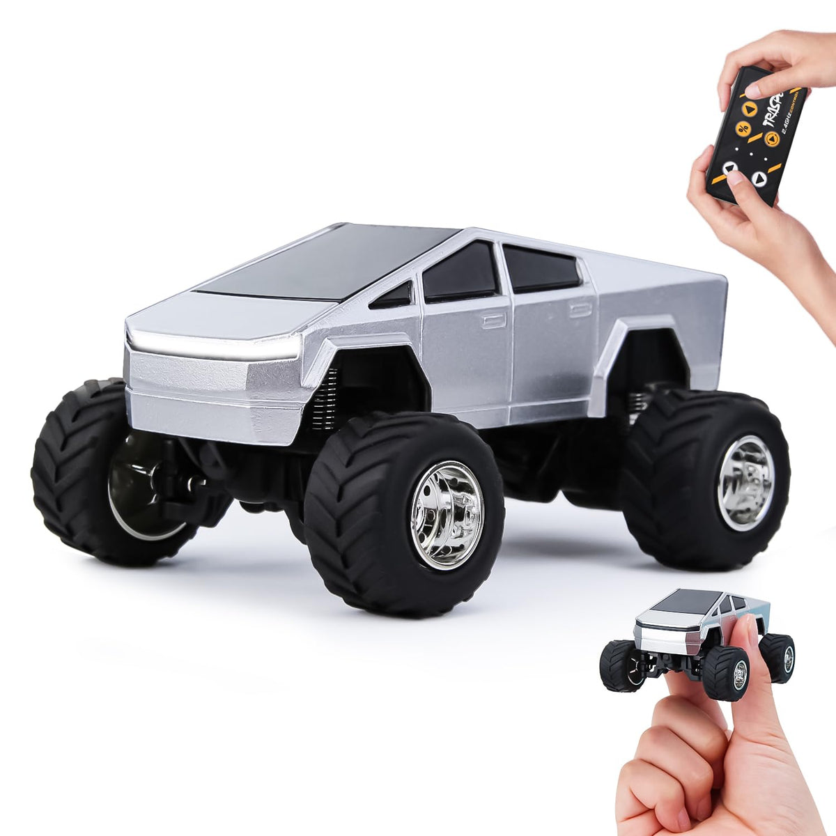 DDZOOU mini RC truck with silver shell in full view for portable fun