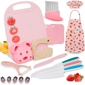 DEABOLAR 19pcs kids cooking set wooden knife for safe hands-on learning