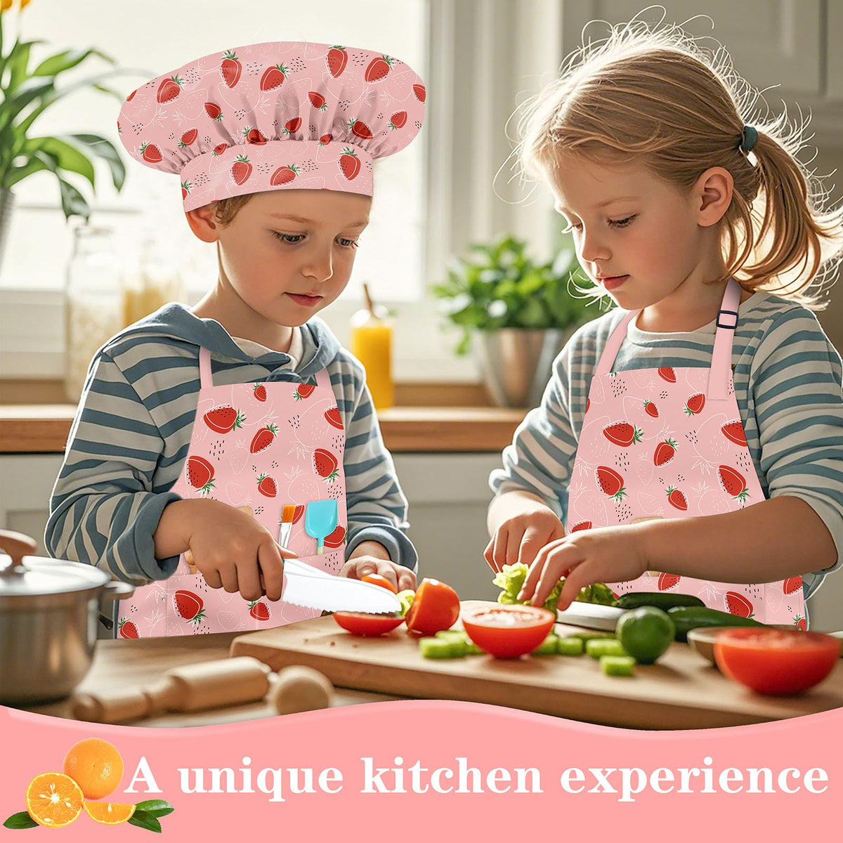 DEABOLAR apron with kids hat set for cooking sessions