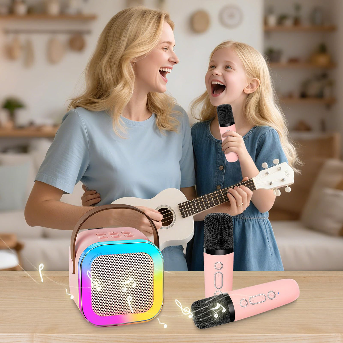 DEABOLAR wireless microphones pair for lively duet singing.