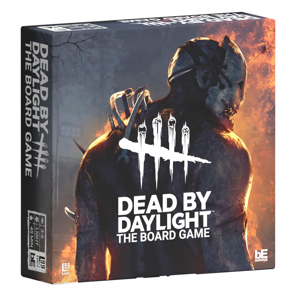 Dead by Daylight board game box art enhances table-ready horror atmosphere for game nights.