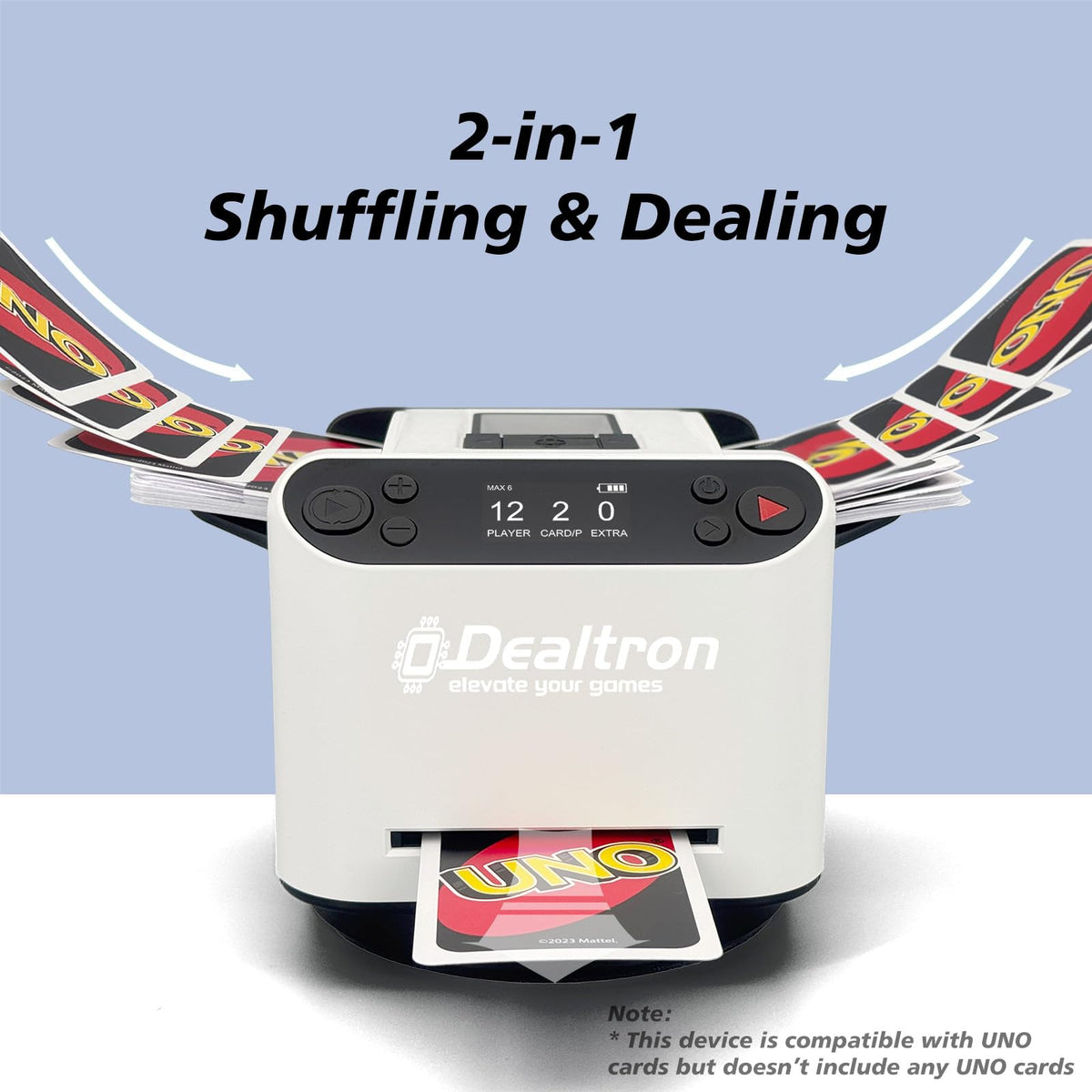 Dealtron eight wireless remotes enable quick card draws from any seat.