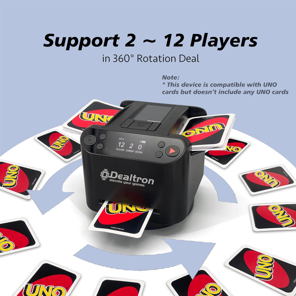 Dealtron Shadow Black 360-degree rotation ensures flexible dealing for all card games.