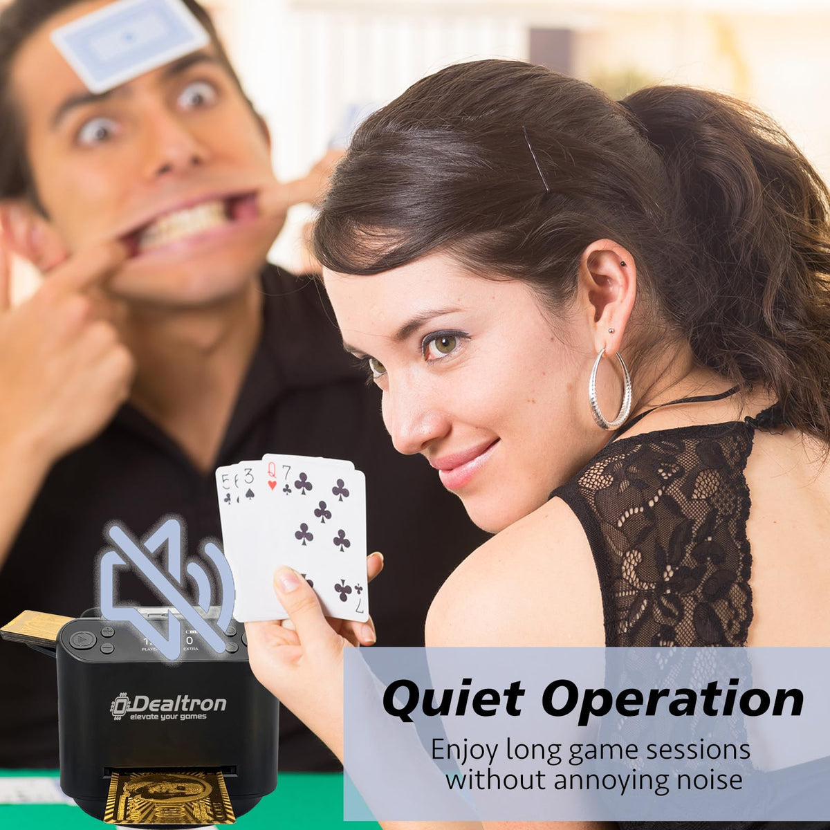 Dealtron Shadow Black supports two-deck shuffling for diverse card games.