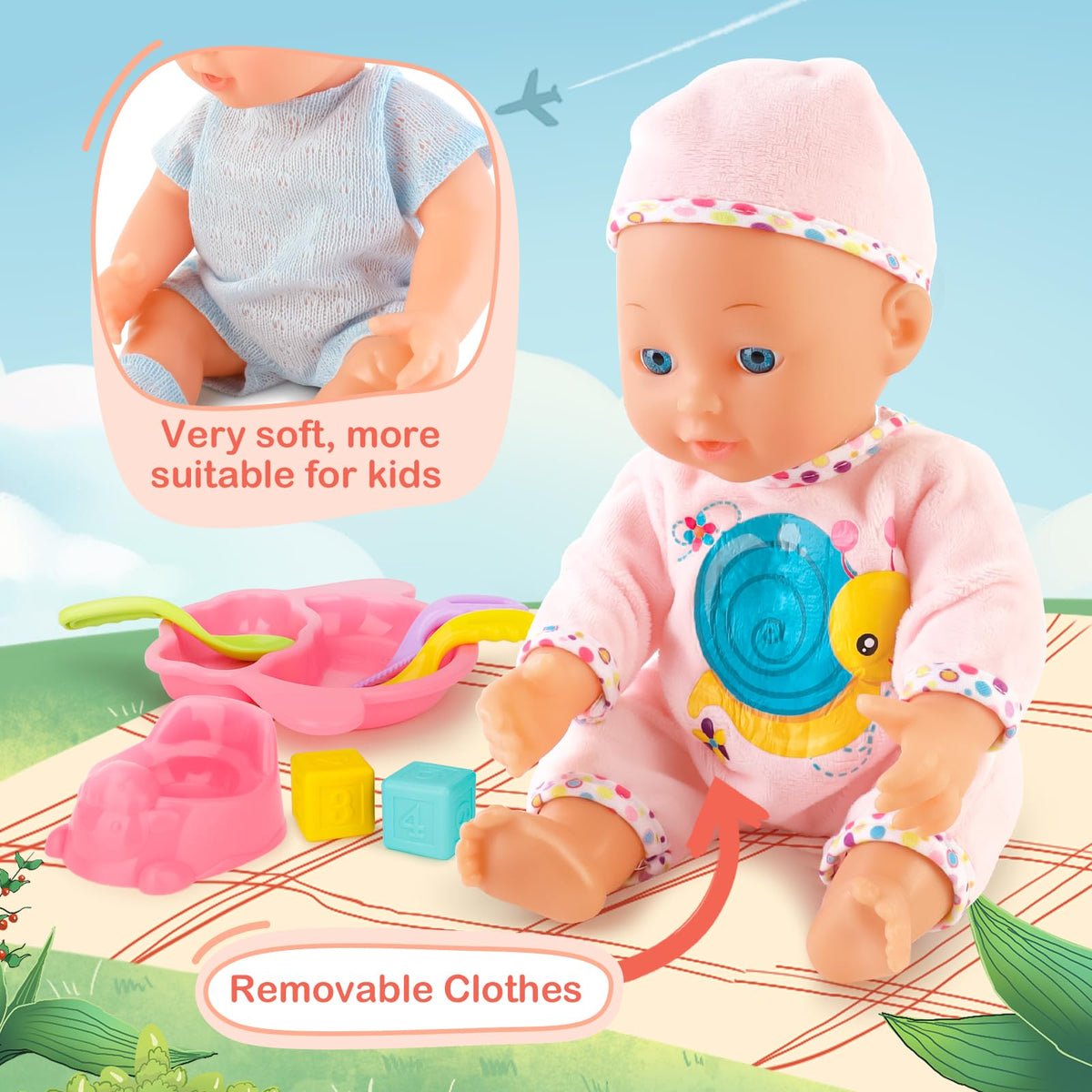 deao 13-inch soft doll made with safe materials and no sharp edges