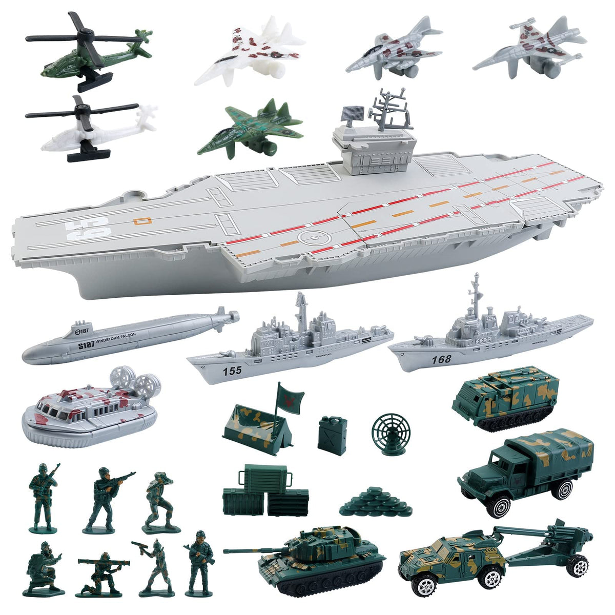 deAO aircraft carrier play set featuring jets for imaginative battles.