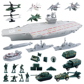 deAO aircraft carrier play set featuring jets for imaginative battles.