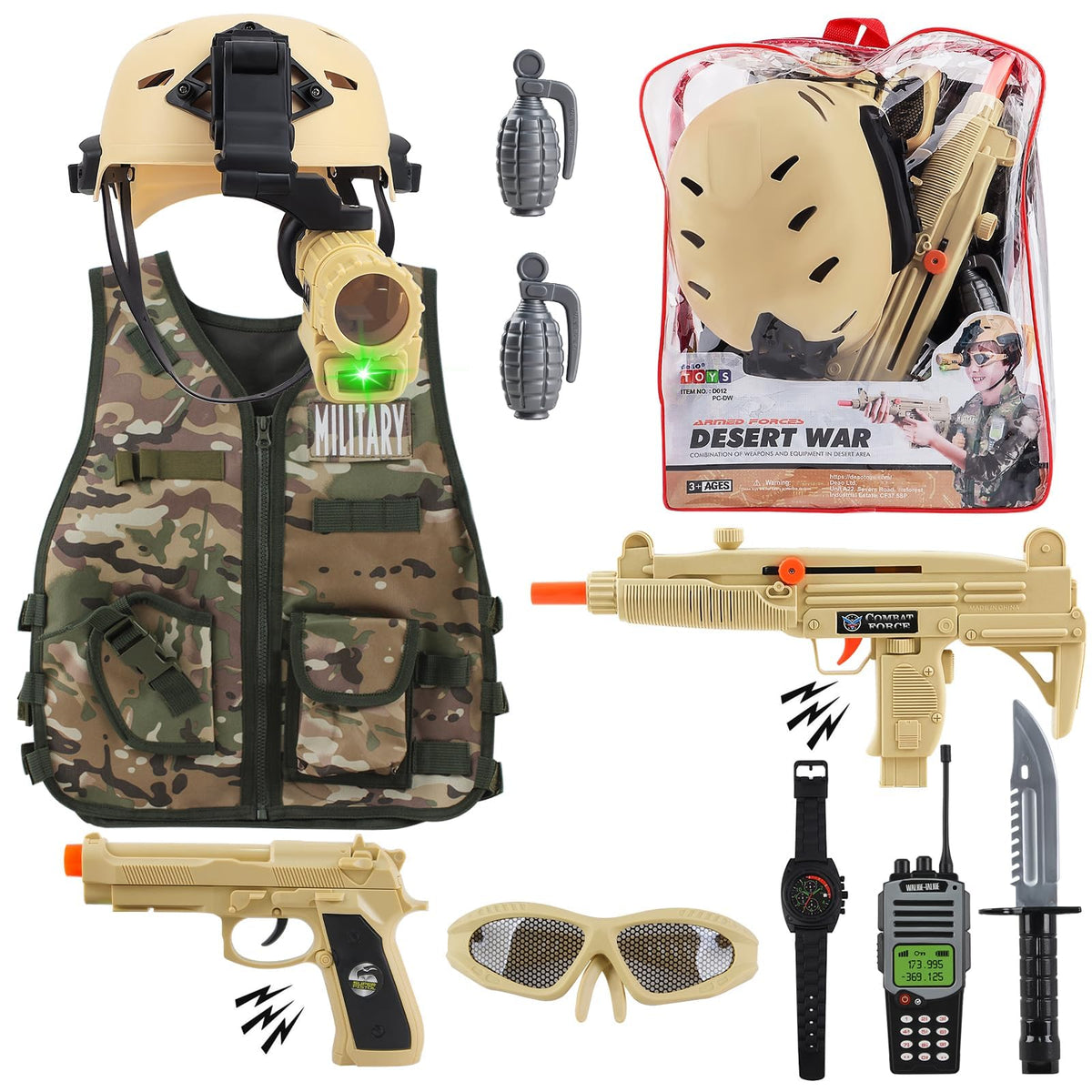 deAO army costume desert camouflage vest for imaginative play and role-play adventures