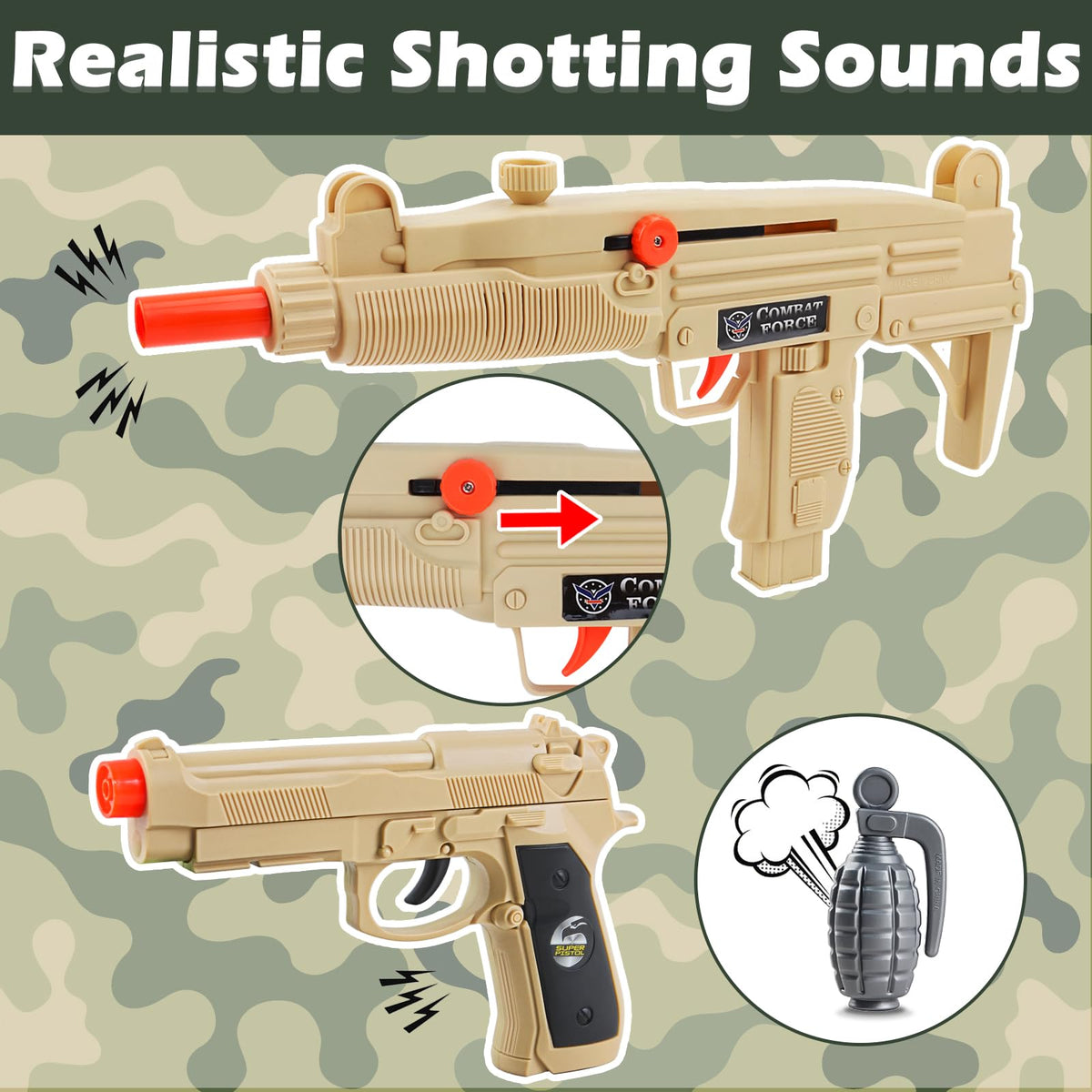 deAO army costume friction gun for tactile action and fun