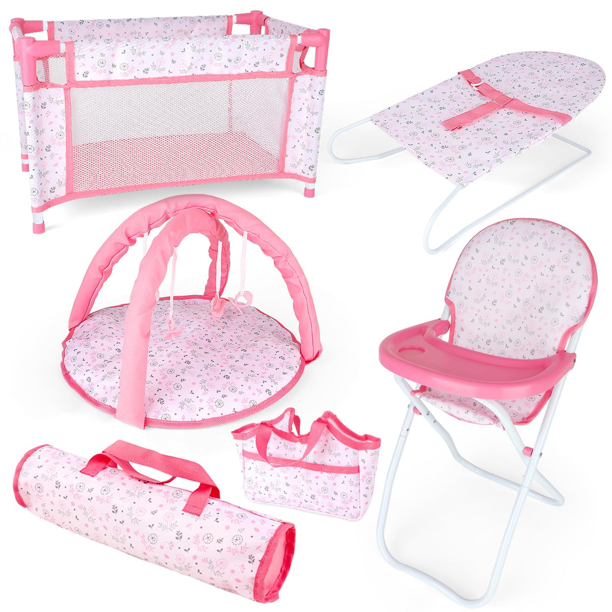 deAO baby doll crib pink for realistic naptime pretend play