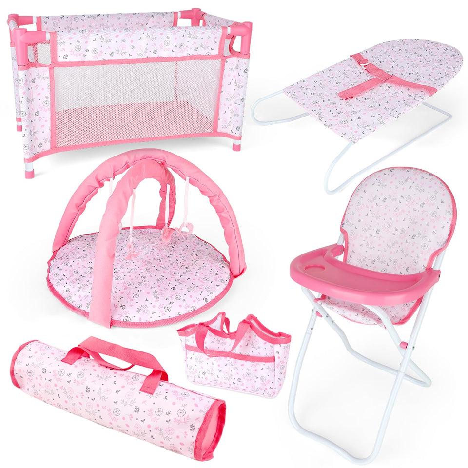 deAO baby doll crib pink for realistic naptime pretend play