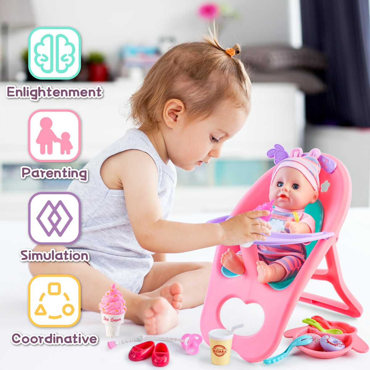 deAO baby doll feeding bottle supports nurture-focused play and imaginative mealtime rituals.