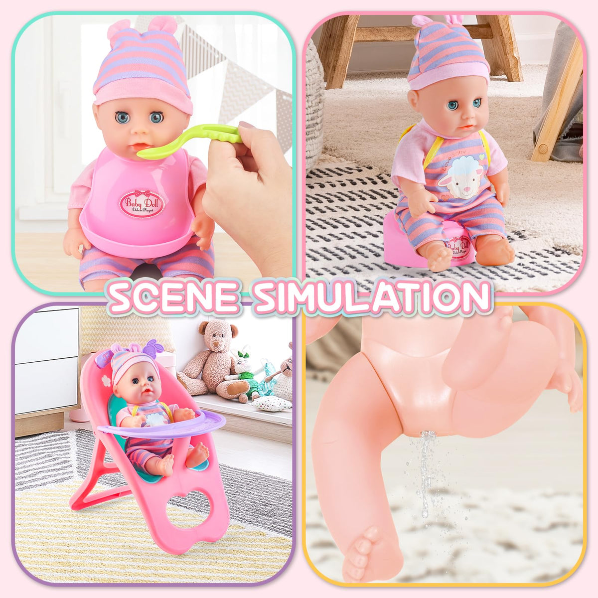 deAO doll pacifier toy encourages soothing play and gentle care scenarios.