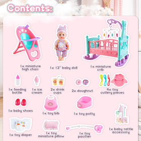 deAO baby doll pillow and rattle enhance comforting routines and sensory exploration.