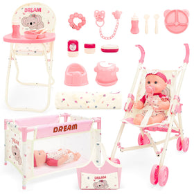 deAO baby doll stroller assembly shows easy snap-together setup for quick pretend play