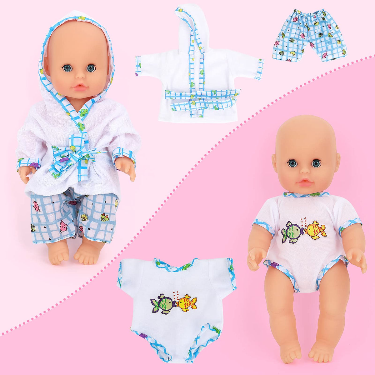 deAO bath time accessories set with cups and towels.