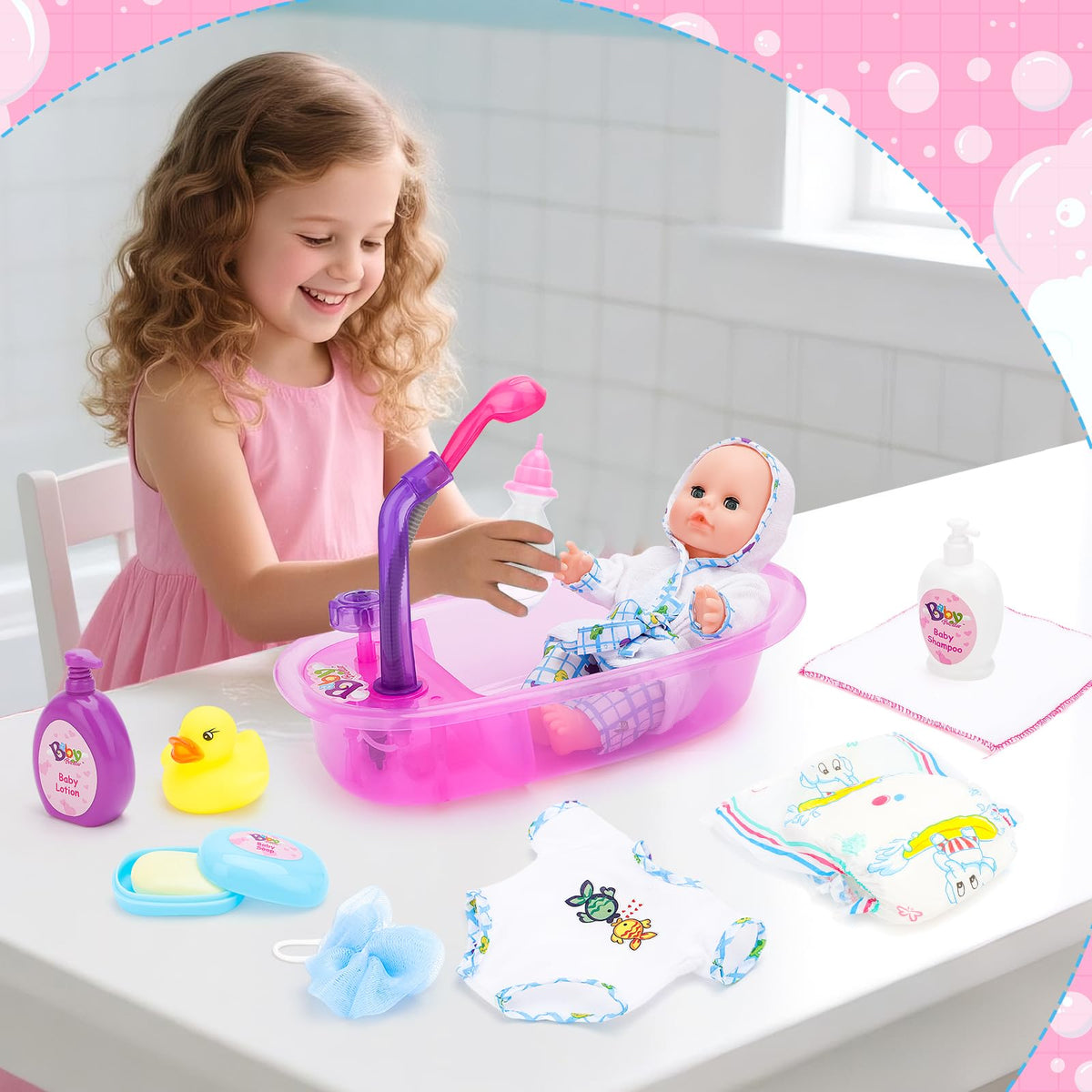 deAO bath time tub with shower for realistic pretend care routines