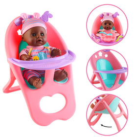 deAO Black Baby Doll Set dining utensils highlighting organized pretend meals