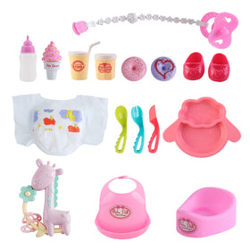 deAO Black Baby Doll Set feeding bottle and pacifier for realistic role-play