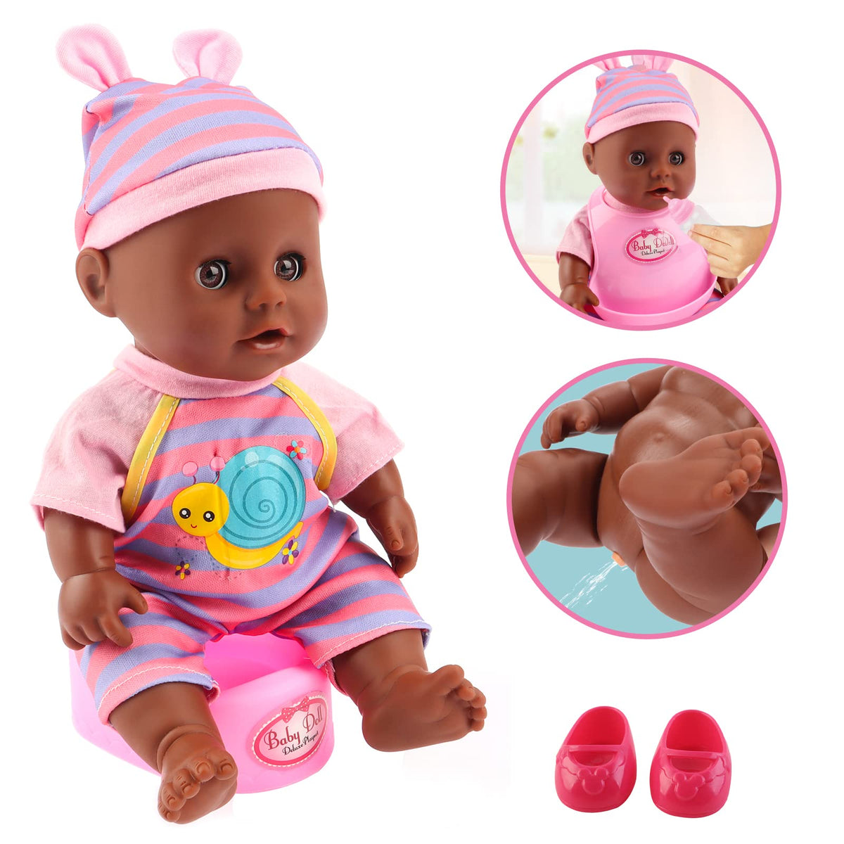 deAO Black Baby Doll Set stroller for on-the-go imaginative adventures