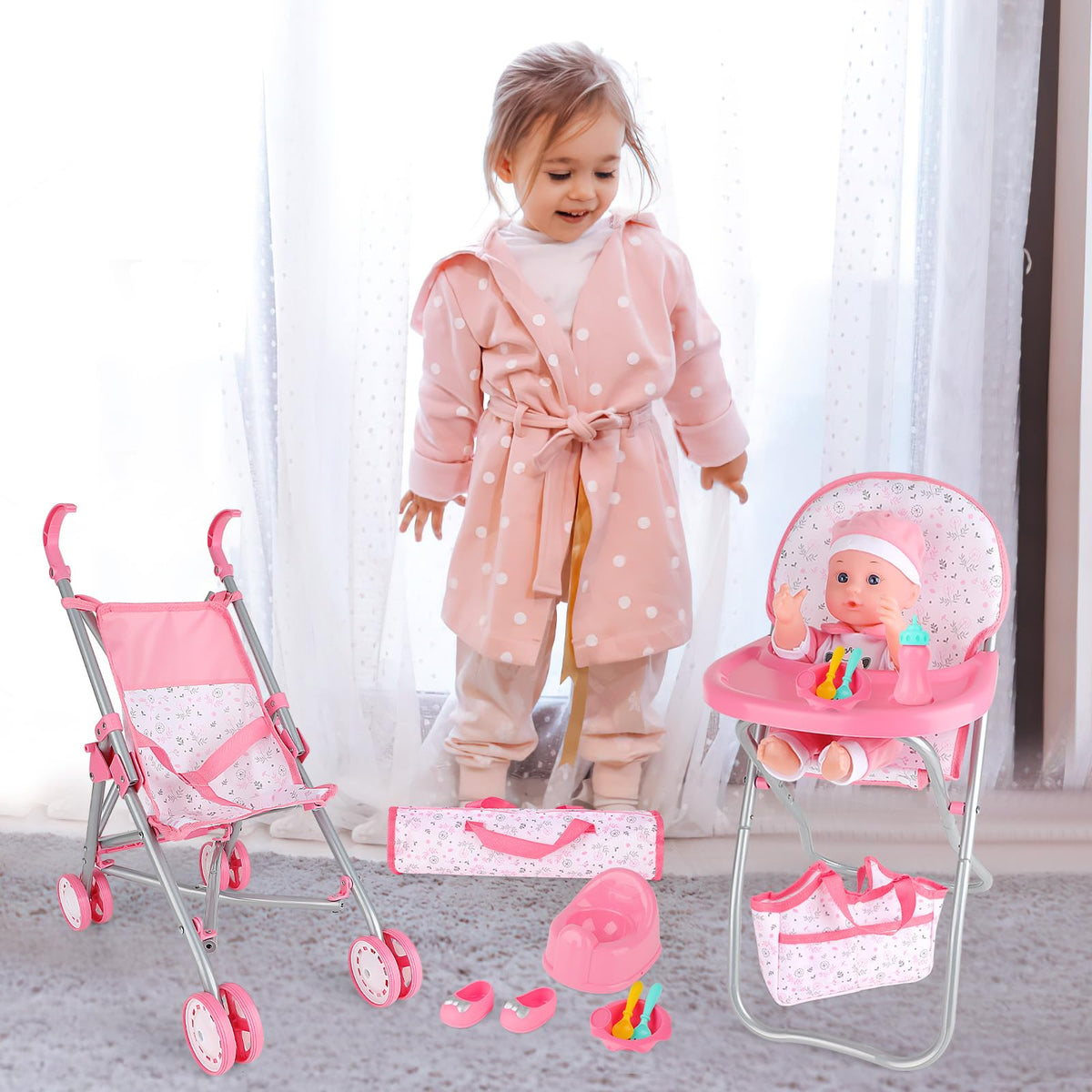 DeAO doll bouncer provides gentle rocking and soothing cues during playtime.