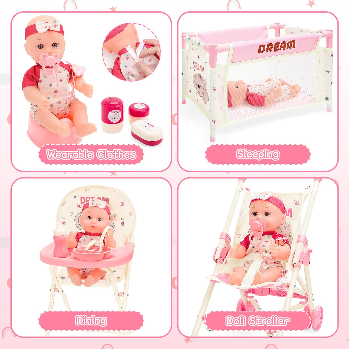 deAO doll crib bed playset offers cozy naptime storytelling
