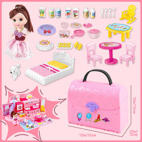 deAO dollhouse furniture set with chairs, beds, and kitchen accessories for creative play