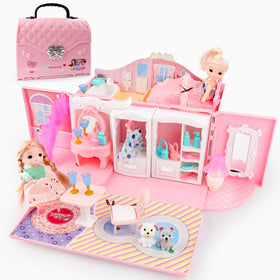deAO dollhouse portable backpack 2-in-1 design for on-the-go pretend play