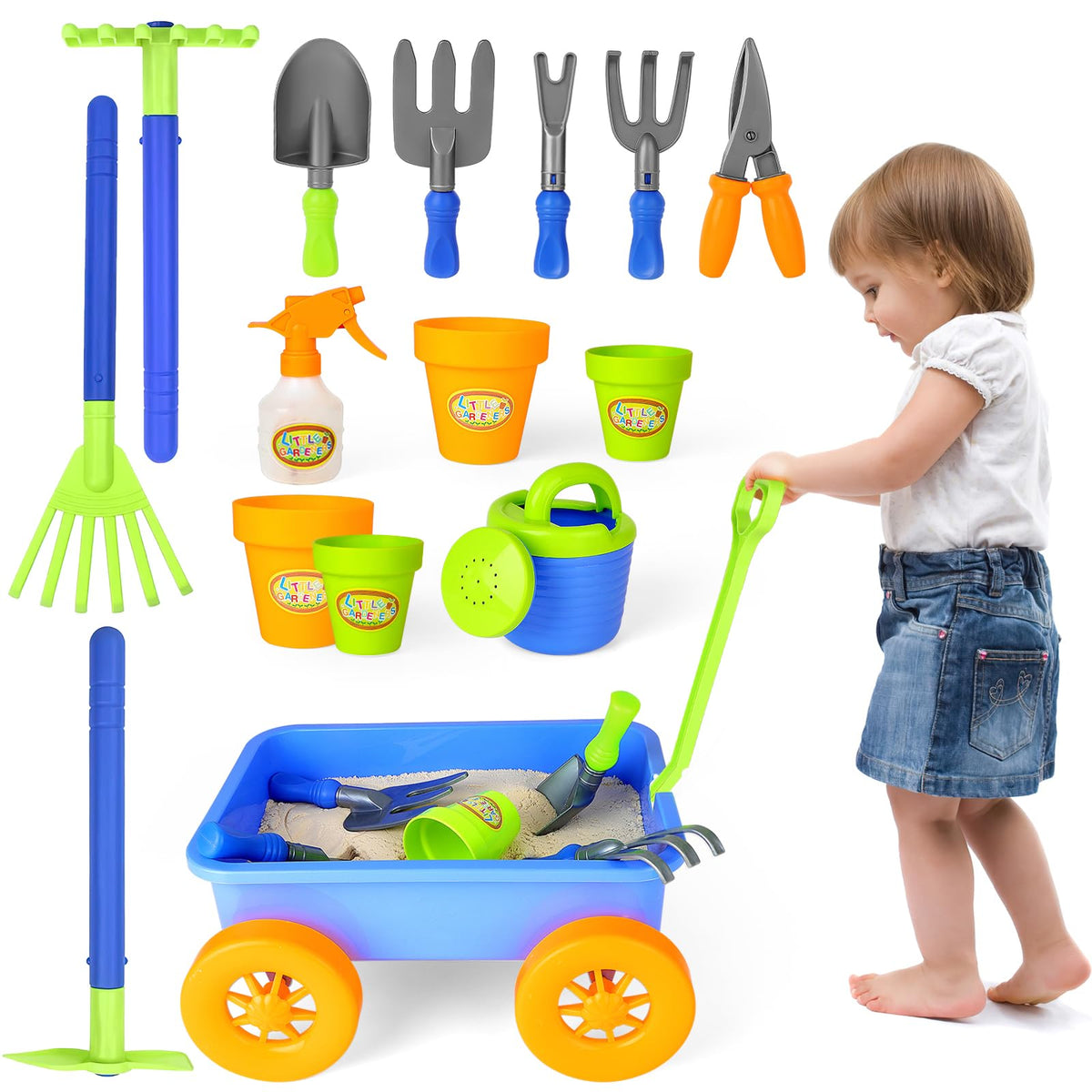 deAO Kids Garden Wagon Wheelbarrow, sturdy for outdoor pretend play