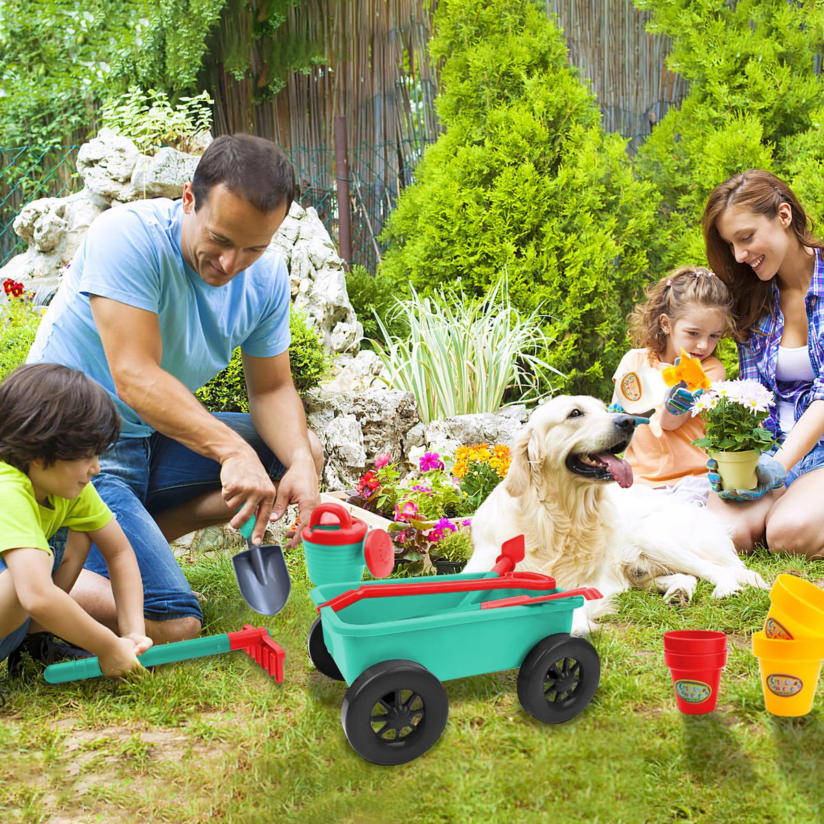 deAO Kids Plant Pots image with colorful pretend pots for small plants