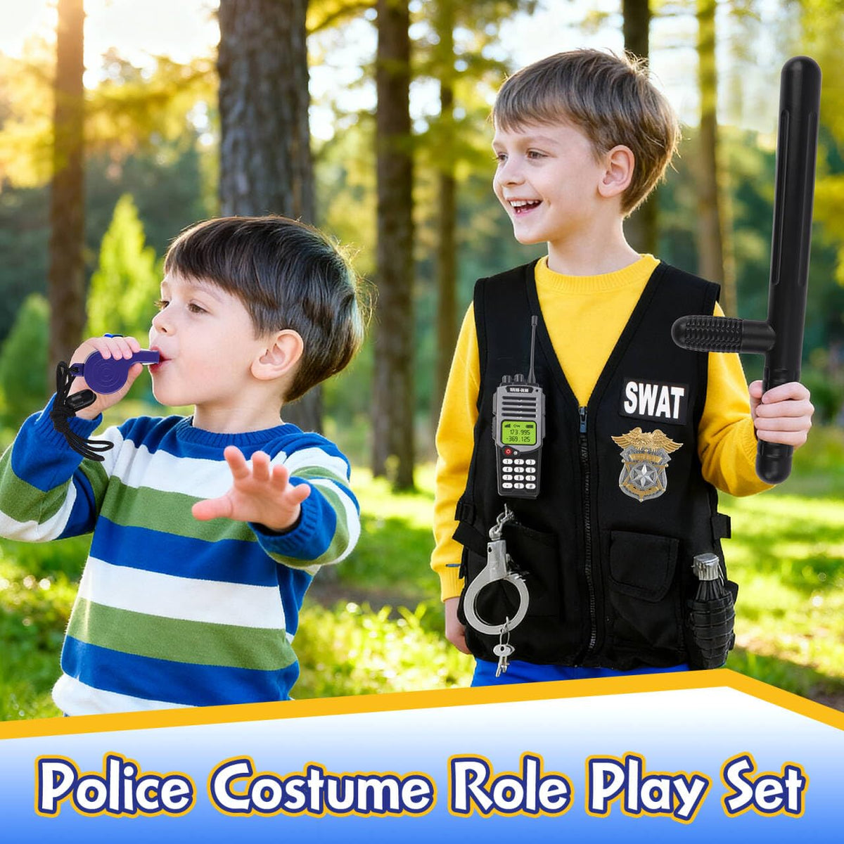 deAO police officer costume swat vest supports quick on/off and washable wear.