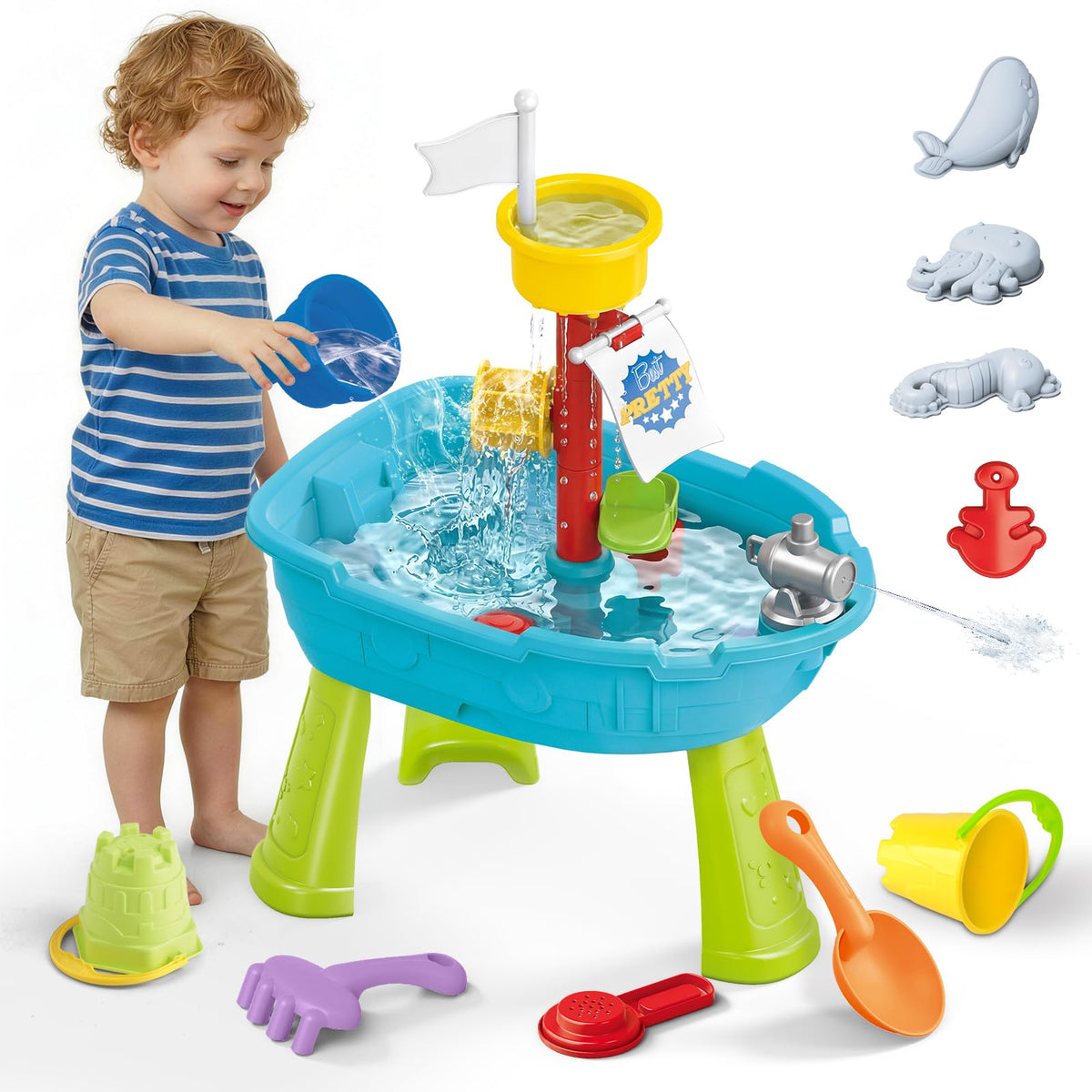 deAO water sand table for toddler play with outdoor splash setup